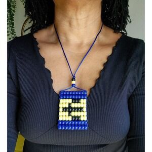 Barbados Flag Car Mirror Danglers/Necklace . Mini Beaded Flag 2.5" x 3".